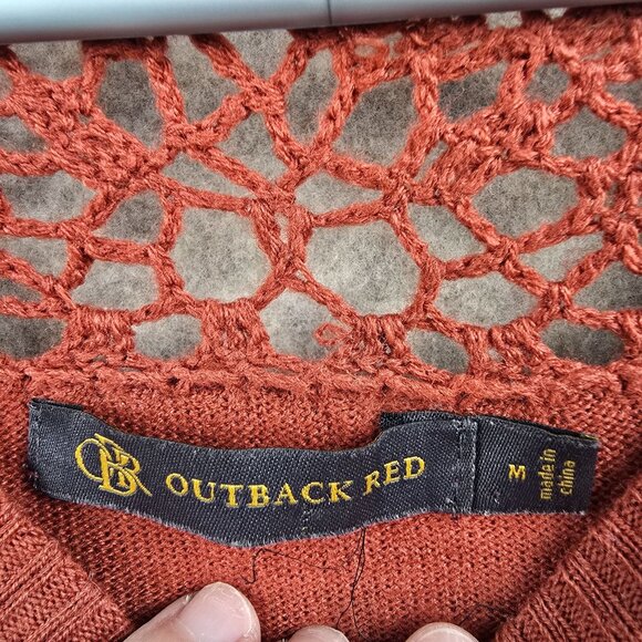 Outback Red Womens Crochet Yoke Sweater Rust Red Medium Acrylic Pullover Knit - Picture 4 of 8